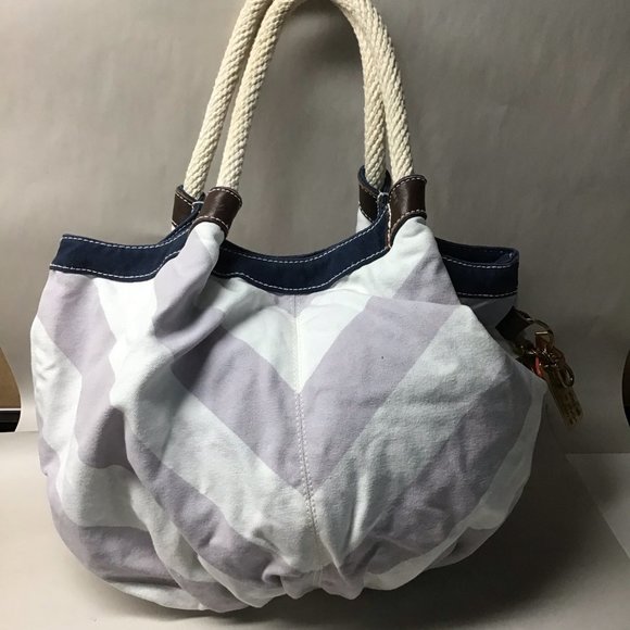 Fossil Purple & White Stripe Tote - Picture 1 of 5